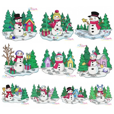 Christmas Snowman Winter Scene Embroidery Design Bundle