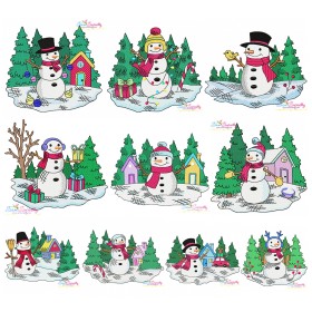 Christmas Snowman Winter Scene Machine Embroidery Design Bundle