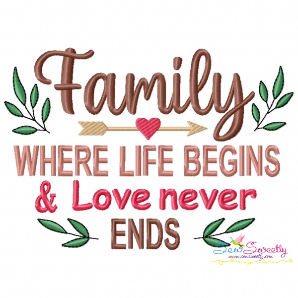 Family Where Life Begins And Love Never Ends Embroidery Design