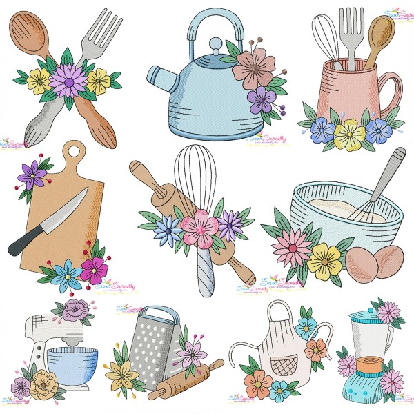 Floral Kitchen Machine Embroidery Design Bundle