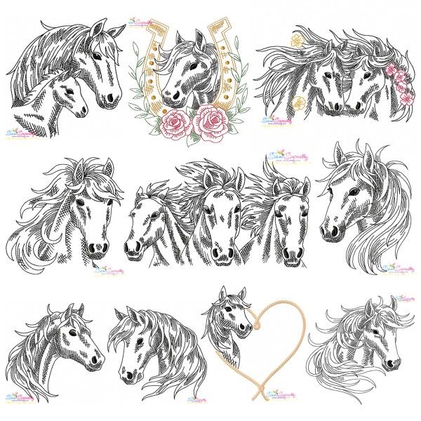 Quick Stitch Horses Embroidery Design Bundle