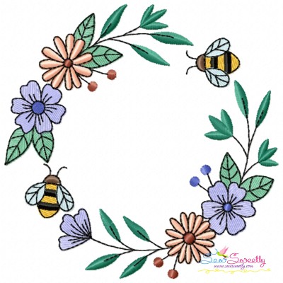Bee Floral Frame - 10 Embroidery Design