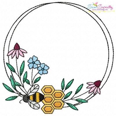 Bee Floral Frame - 9 Embroidery Design