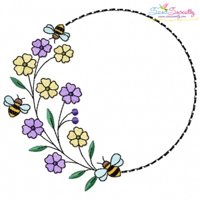 Bee Floral Frame - 8 Embroidery Design