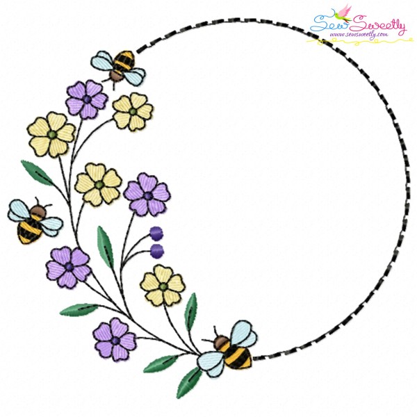 Bee Floral Frame - 8 Embroidery Design