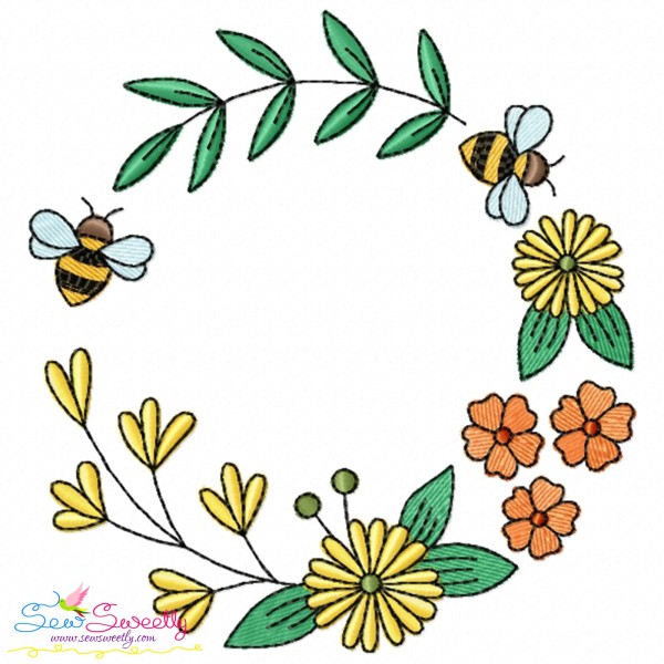 Bee Floral Frame - 6 Embroidery Design