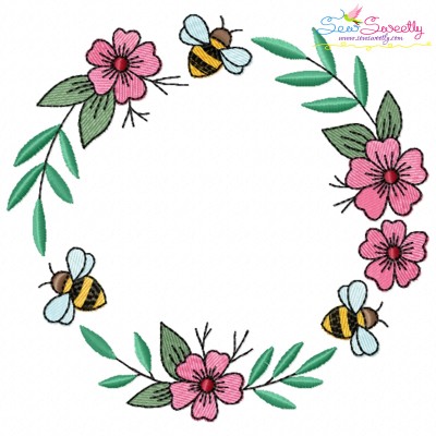 Bee Floral Frame - 3 Embroidery Design