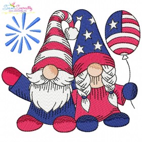 4th of July Gnome Couple Embroidery Design