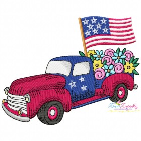 4th of July Vintage Truck With Flag Embroidery Design