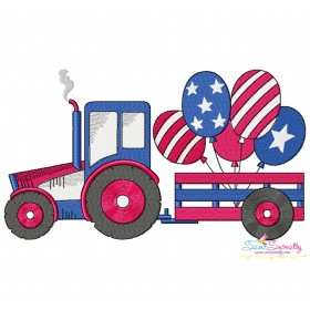 4th of July Tractor With Balloons Embroidery Design