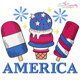 4th of July Ice Cream Trio Embroidery Design