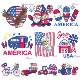 4th of July Patriotic Embroidery Design Bundle