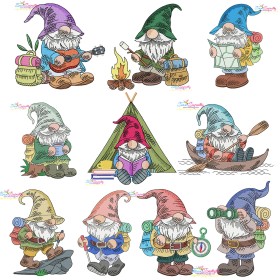 Camping Gnomes Embroidery Design Bundle