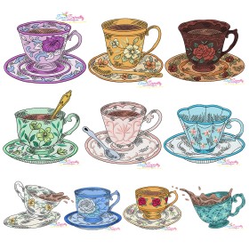 Artistic Teacup Embroidery Design Bundle