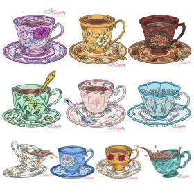 Artistic Teacup Embroidery Design Bundle