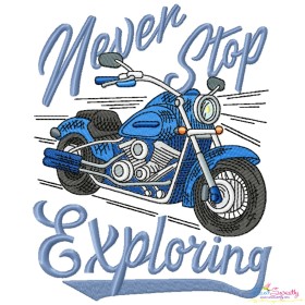 Never Stop Exploring Biker Embroidery Design