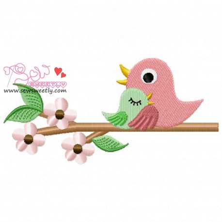 Mom And Baby Bird Embroidery Design- 1