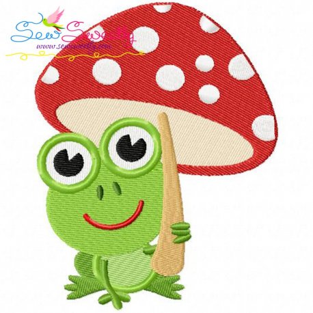 Frog Mushroom Embroidery Design- 1