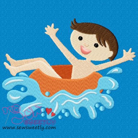 Kids And Pool-1 Embroidery Design- 1