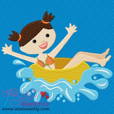 Kids And Pool-2 Embroidery Design- 1