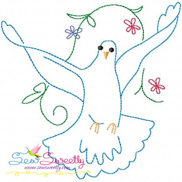 Vintage Redwork Pigeon-1 Embroidery Design Pattern-1