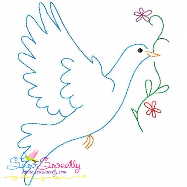 Vintage Redwork Pigeon-2 Embroidery Design Pattern-1