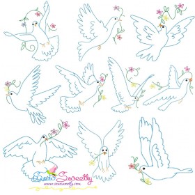 Vintage Redwork Pigeons Embroidery Design Bundle-1