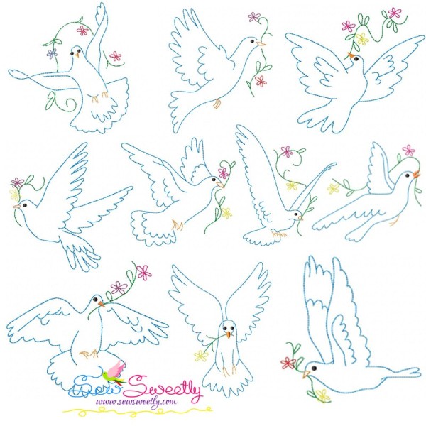 Vintage Redwork Pigeons Embroidery Design Bundle-1