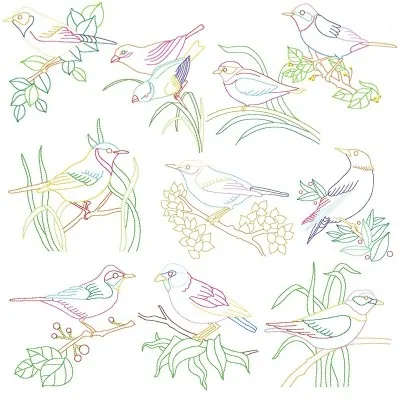 Colorful Vintage Birds Embroidery Design Bundle-1
