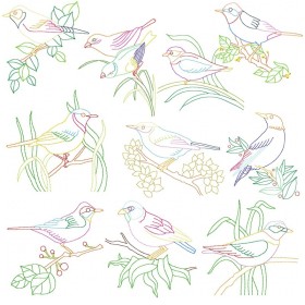Colorful Vintage Birds Embroidery Design Bundle-1