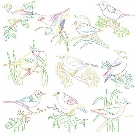 Colorful Vintage Birds Embroidery Design Bundle-1