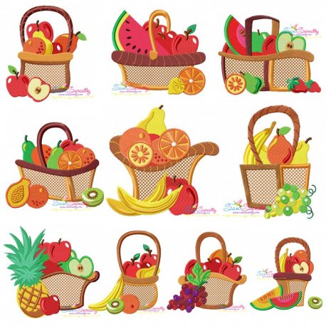 Colorful Fruit Baskets Embroidery Design Bundle- 1