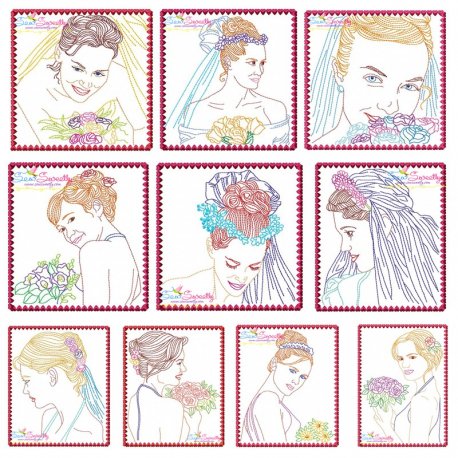 Multi Color Vintage Stitch Brides Embroidery Design Bundle- 1