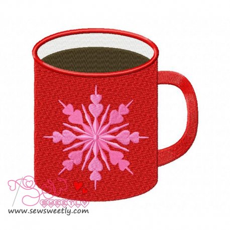 Red Coffee Mug Embroidery Design Pattern-1