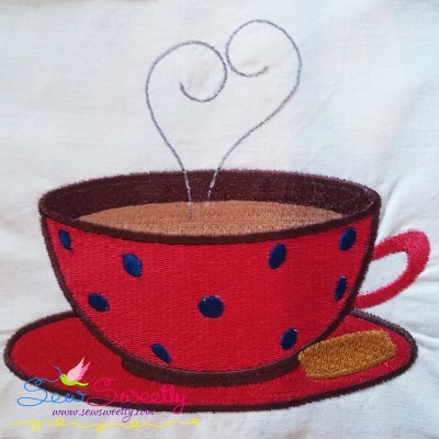 Red Tea Cup Embroidery Design Pattern-1