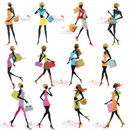 Shopping Ladies Embroidery Design Bundle- 1