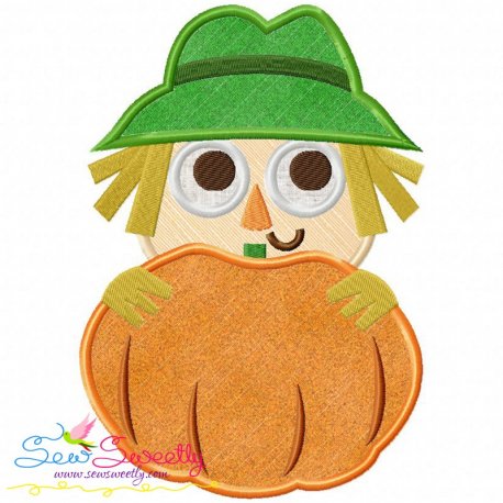 Scarecrow With Pumpkin Applique Design- 1