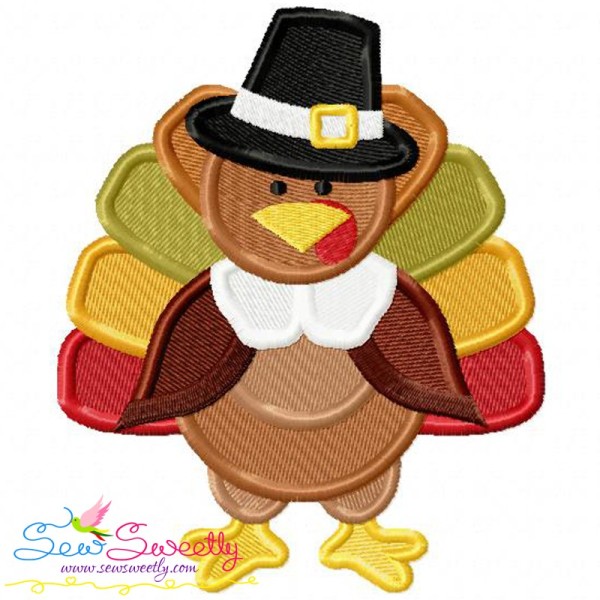Pilgrim Turkey With Hat Embroidery Design Pattern-1