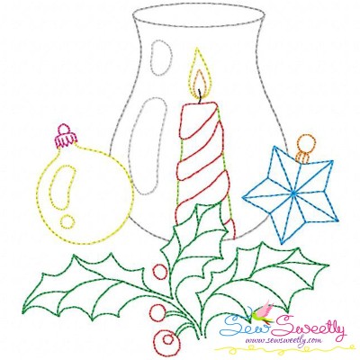 Christmas Bean Stitch Candle-1 Embroidery Design Pattern-1