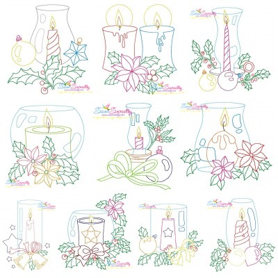 Christmas Bean Stitch Candles Embroidery Design Pattern Bundle-1