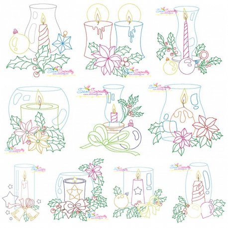 Christmas Bean Stitch Candles Embroidery Design Bundle- 1