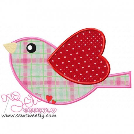 Pink Valentine Bird Applique Design- 1