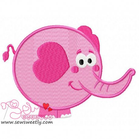 Pink Valentine Elephant Embroidery Design- 1