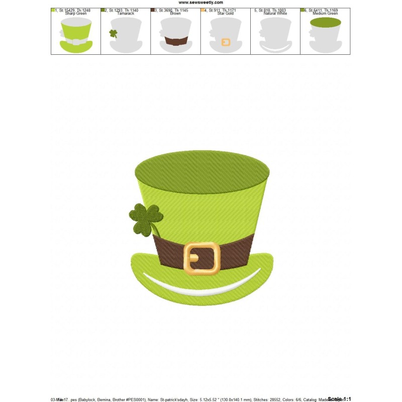 St-Patrick's Day Hat Embroidery Design Pattern