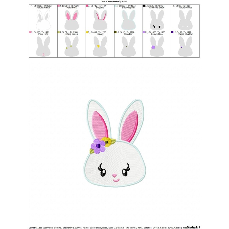 Easter Bunny Face Girl Machine Embroidery Design