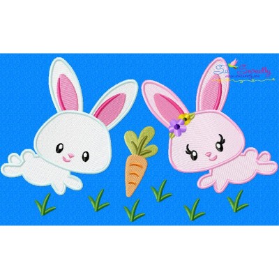 Easter Bunny Pair Carrot Embroidery Design Pattern-1