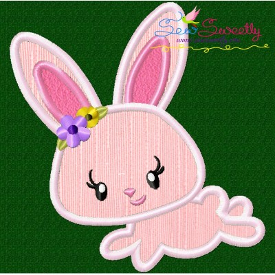Easter Bunny Girl Jumping Applique Design Pattern-1