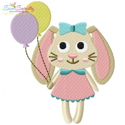 Easter Bunny With Balloons Embroidery Design Pattern-1