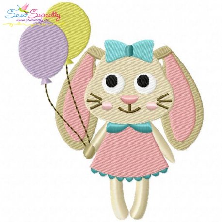 Easter Bunny With Balloons Embroidery Design- 1