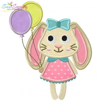 Easter Bunny With Balloons Applique Design Pattern-1